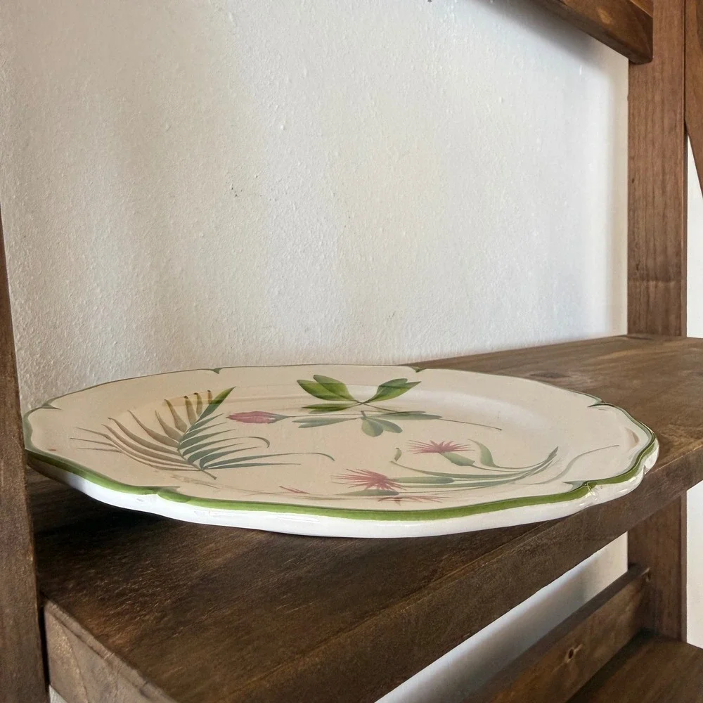 Vintage San Marco Nove Italy Botanical Floral Plate Scalloped Green Rim